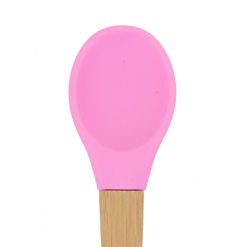 image 1 of Tiny Dining Bamboo Silicone Tip Spoon - Pink - Children's Baby Toddler Soft Curved Feeding Weaning Spoon