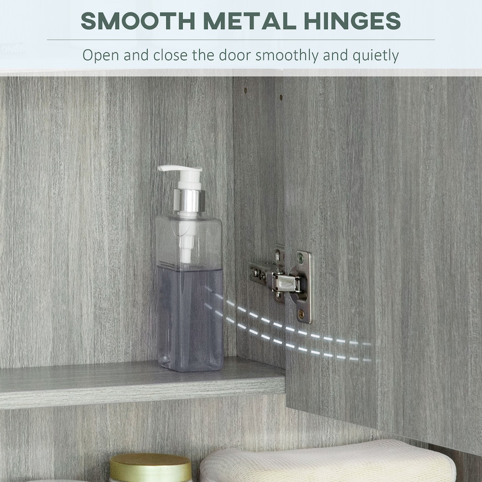 image 1 of kleankin Bathroom Mirror Cabinet, Wall Mounted Storage Cabinet with Adjustable Shelves, 3 Doors and Cupboards, Grey