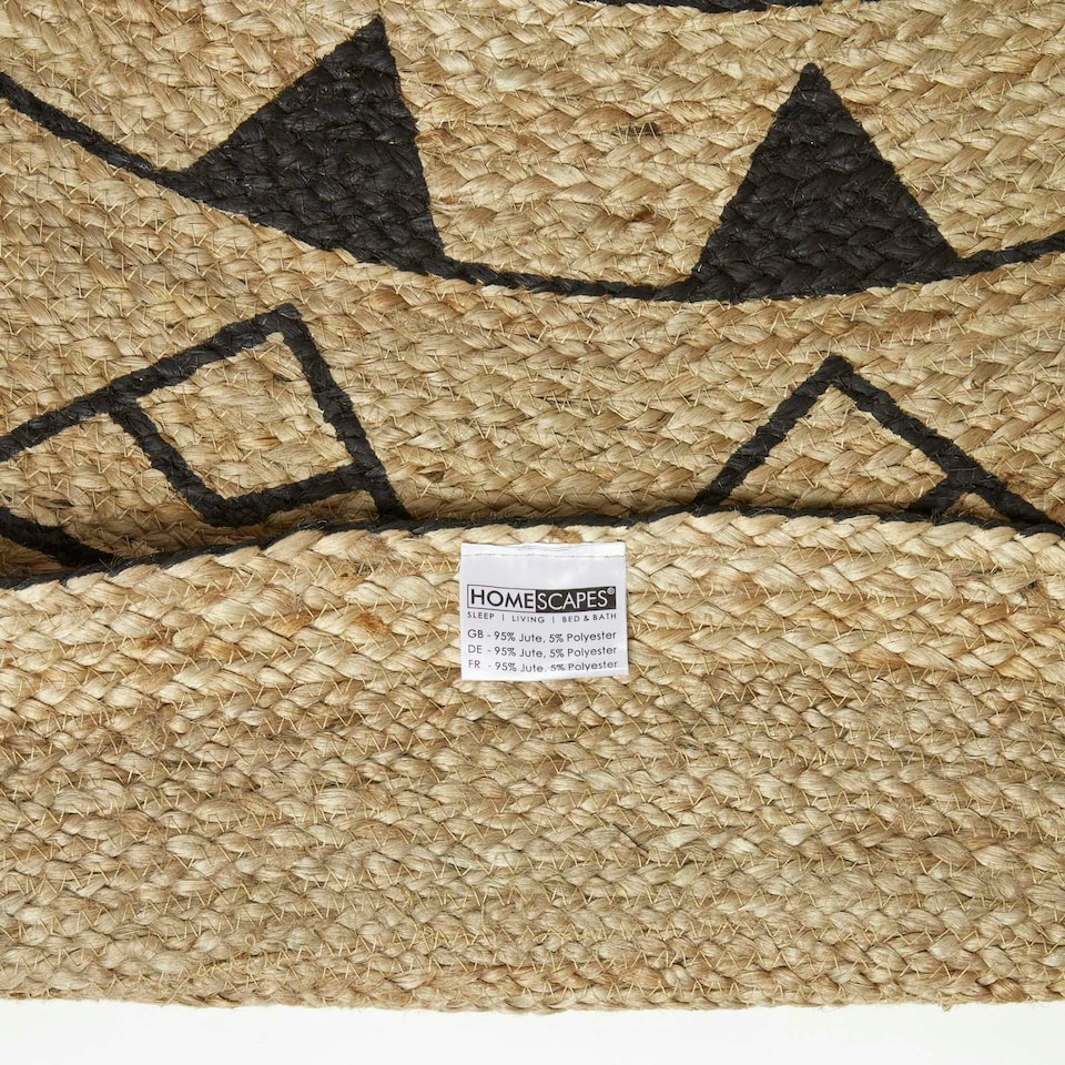 image 1 of Homescapes Natural and Black Mandala Braided Jute Rug - 200 cm Round Black | 200 cm Round