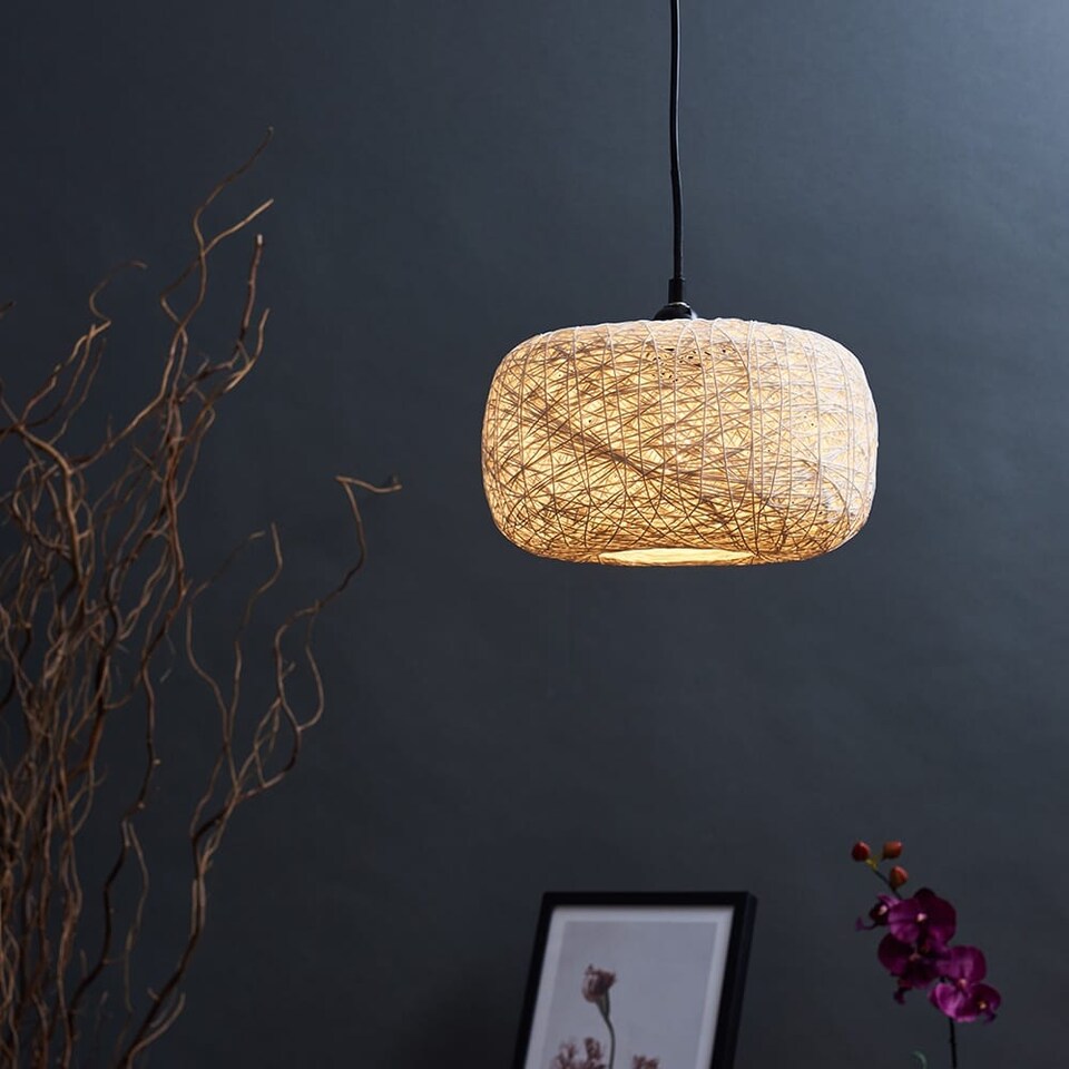 image 1 of ValueLights Bjorn White Ceiling Pendant Shade & Bulb | Cream