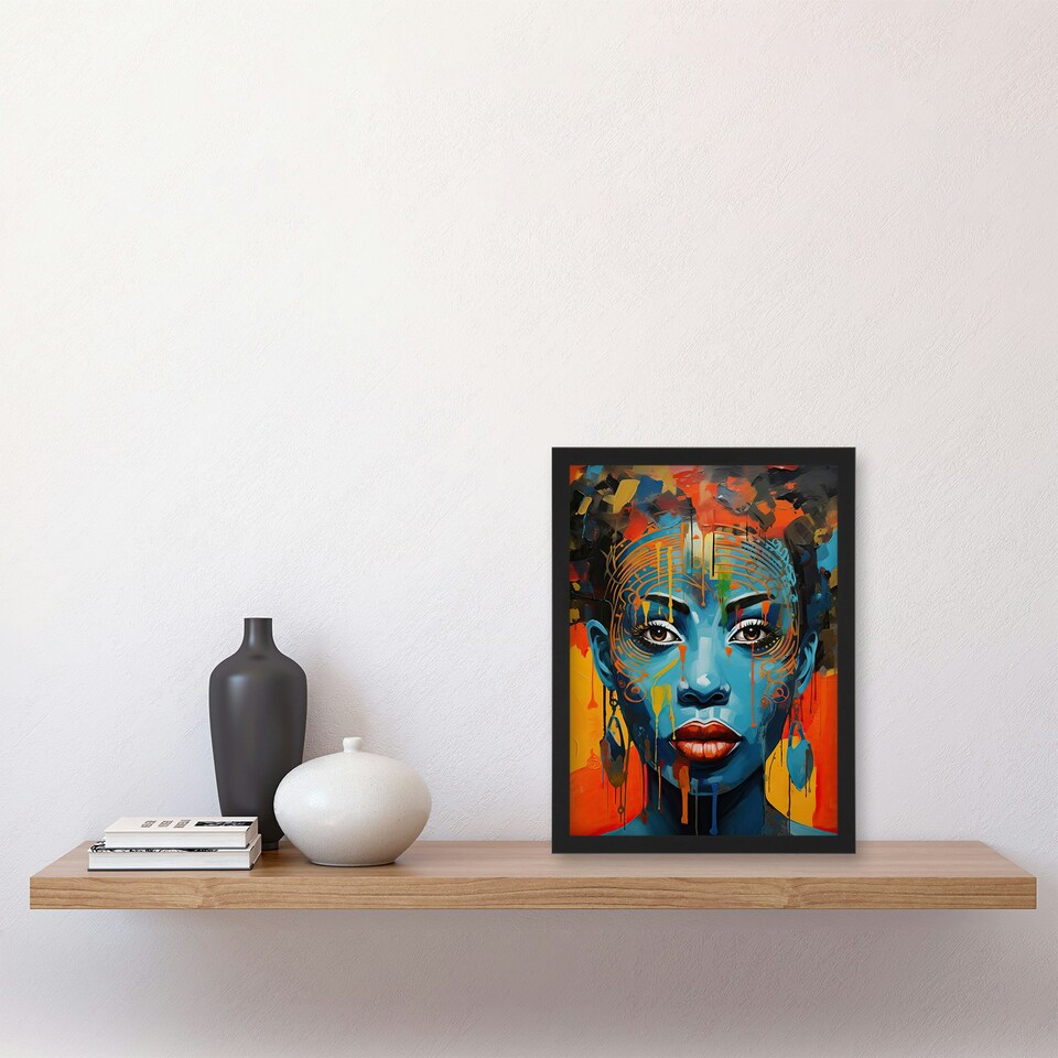 image 1 of Contemporary African Woman Palette Knife Black Framed Wall Art Print A4