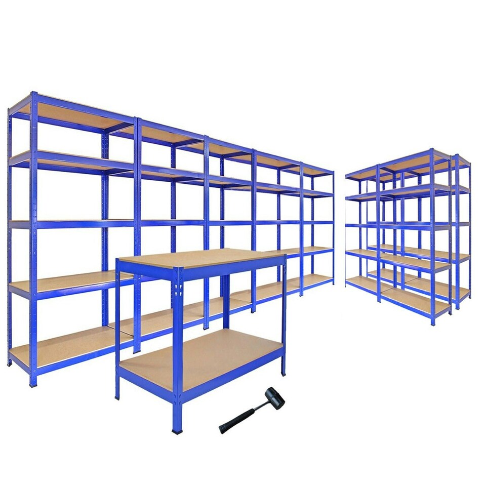 image 1 of Garage Racking - Junk Eater Bundle - Boltless 5 Tier Garage Shelves Blue