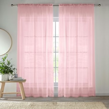 Pair of Crystal Pink Plain Voile Panels 122 cm (48 inch) Rod Pocket Panels for Bedroom and Living Room