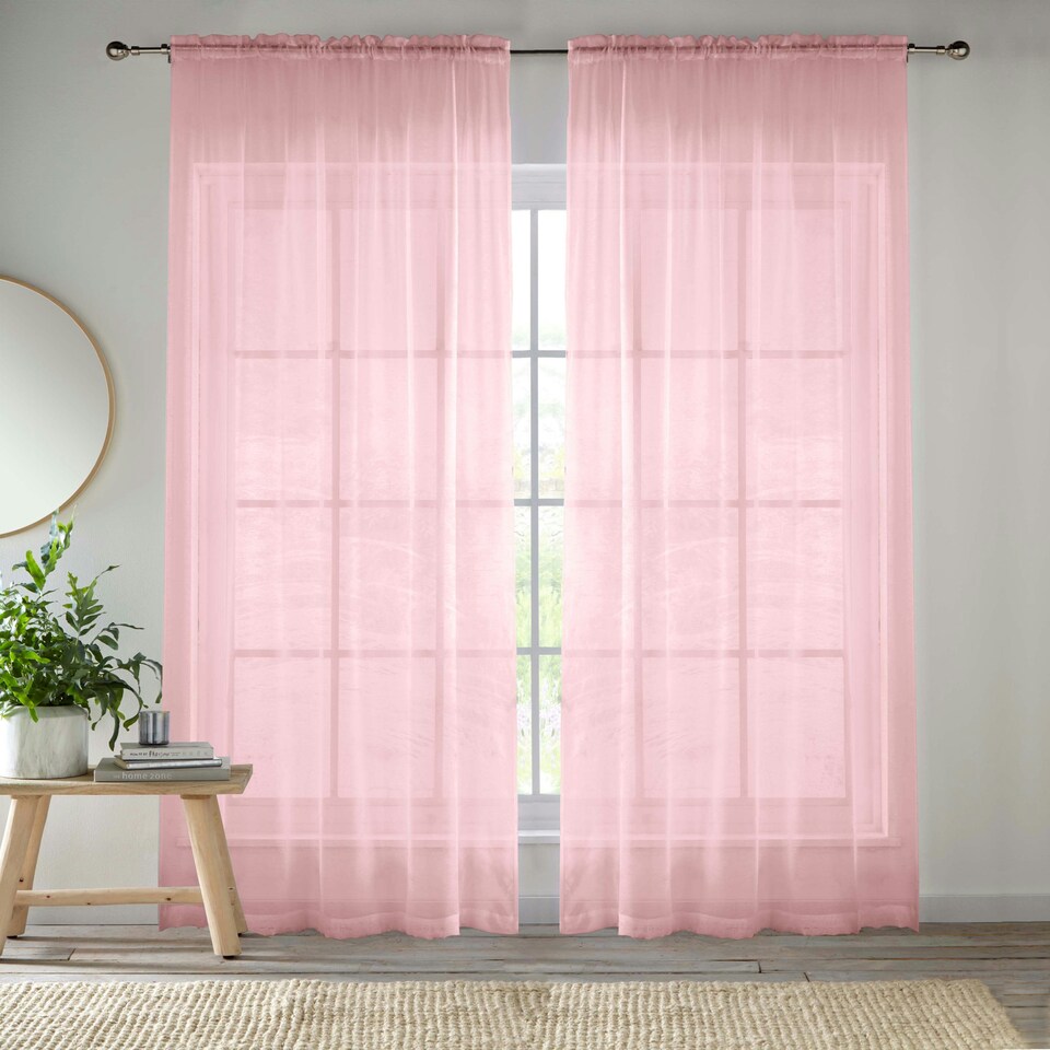 image 1 of Pair of Crystal Pink Plain Voile Panels 122 cm (48 inch) Rod Pocket Panels for Bedroom and Living Room