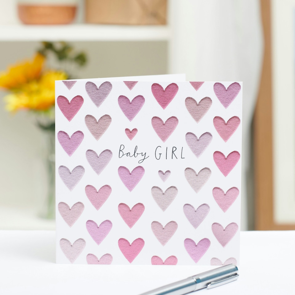 image 1 of Girl Birth Congratulations Card - Pink Hearts