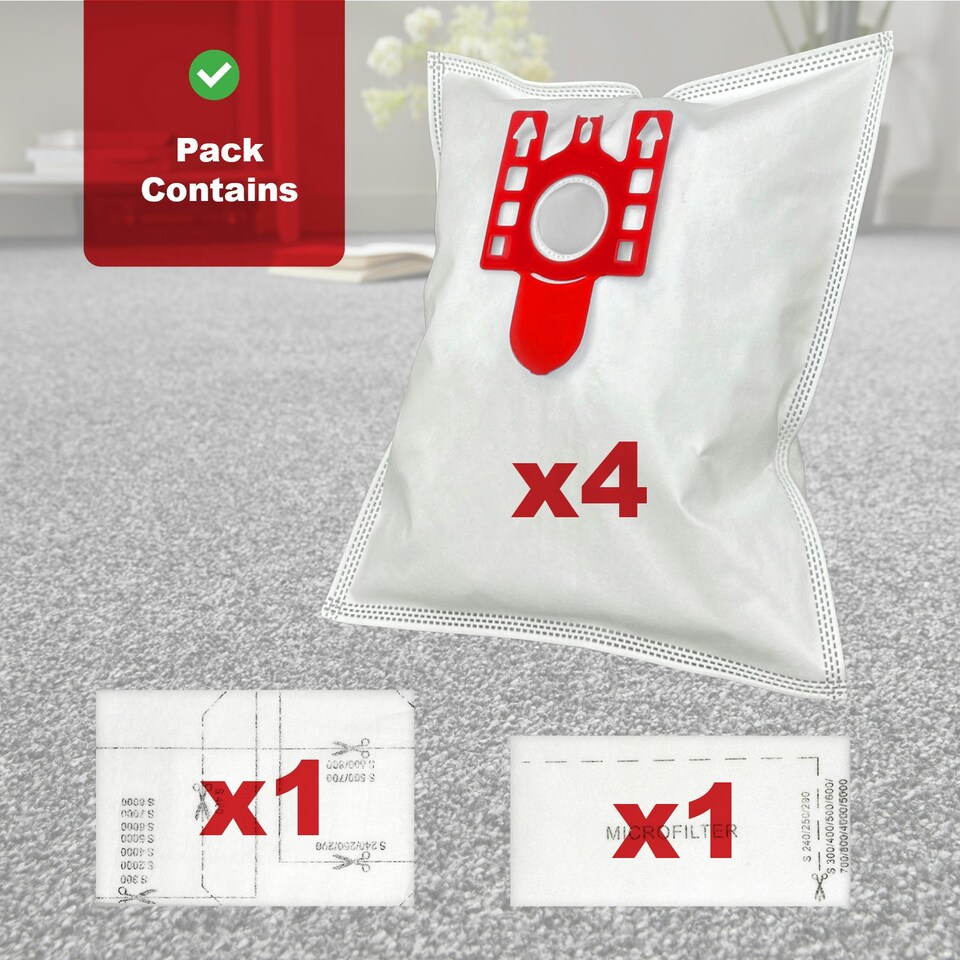 image 1 of SPARES2GO 4 Bags for MIELE FJM Air Filters 9917710 Cloth Microfibre C1 C2 C3 S4210 S6210