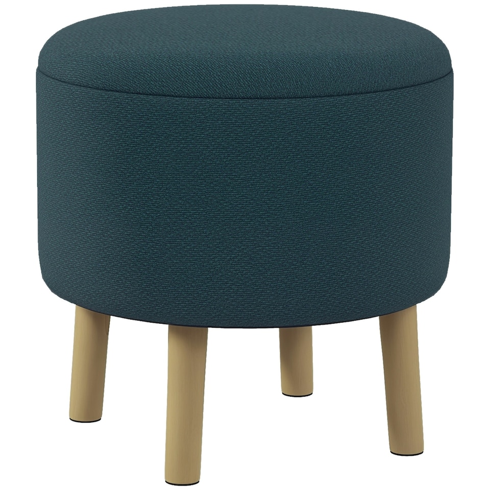 image 1 of HOMCOM Storage Ottoman, Round Stool Chair with Cushioned Top, Blue