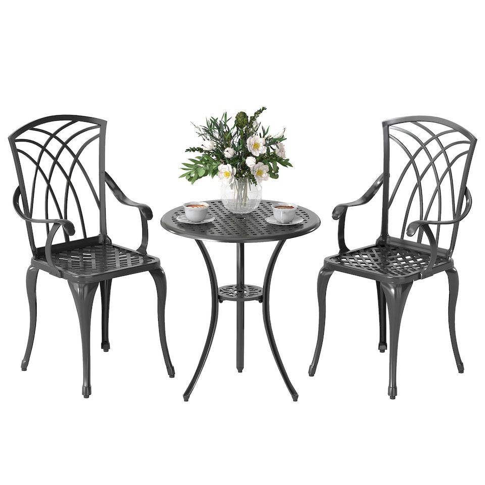 image 1 of Outsunny 3 PCs Coffee Table Chairs Outdoor Garden Furniture Set w/ Umbrella Hole