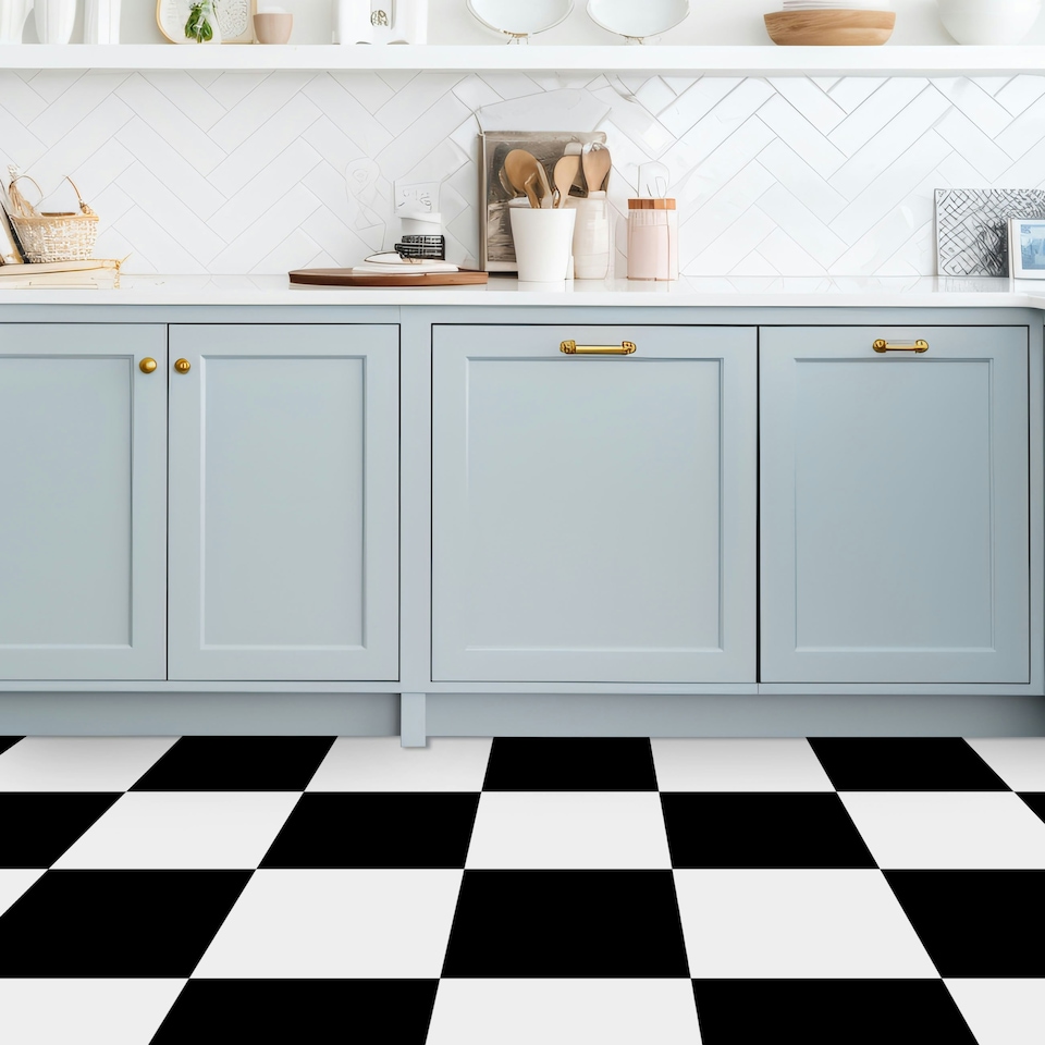 image 1 of Floor Tile Plain 30.5x30.5cm Black & White (10 Tiles Per Pack)