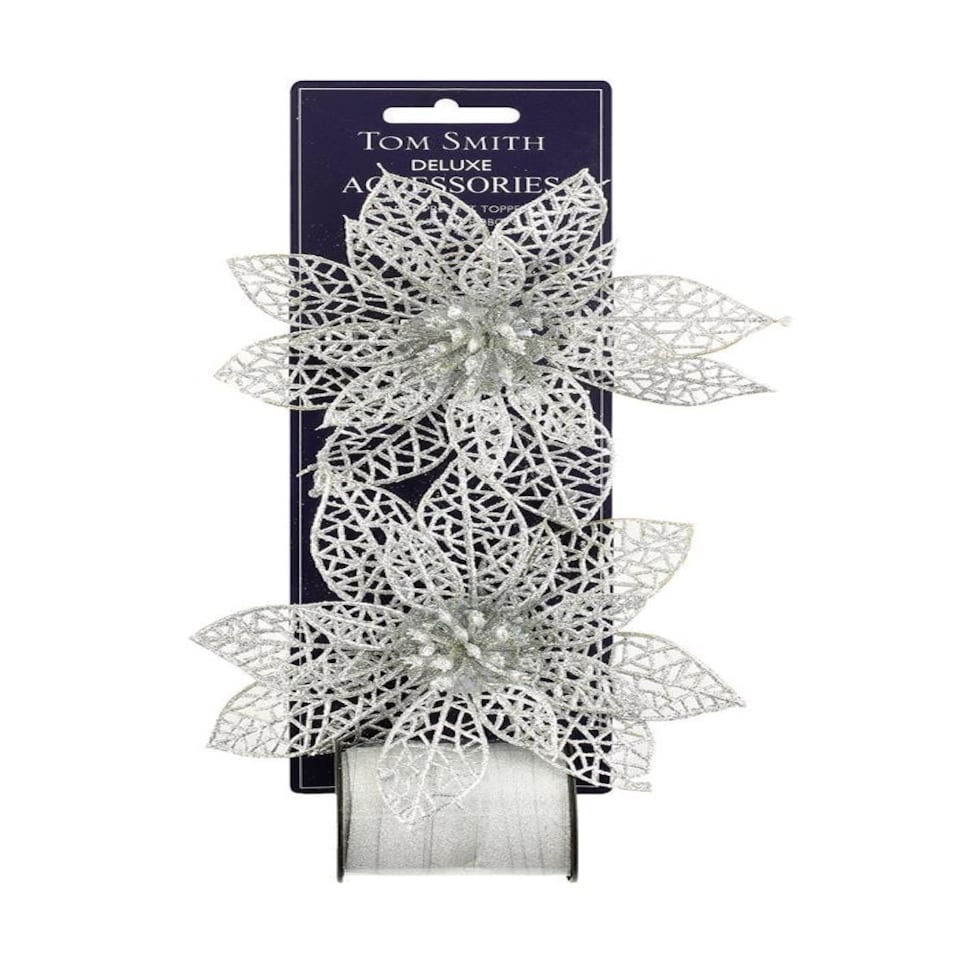 Deluxe Ponsettia Silver Flower Christmas Decoration