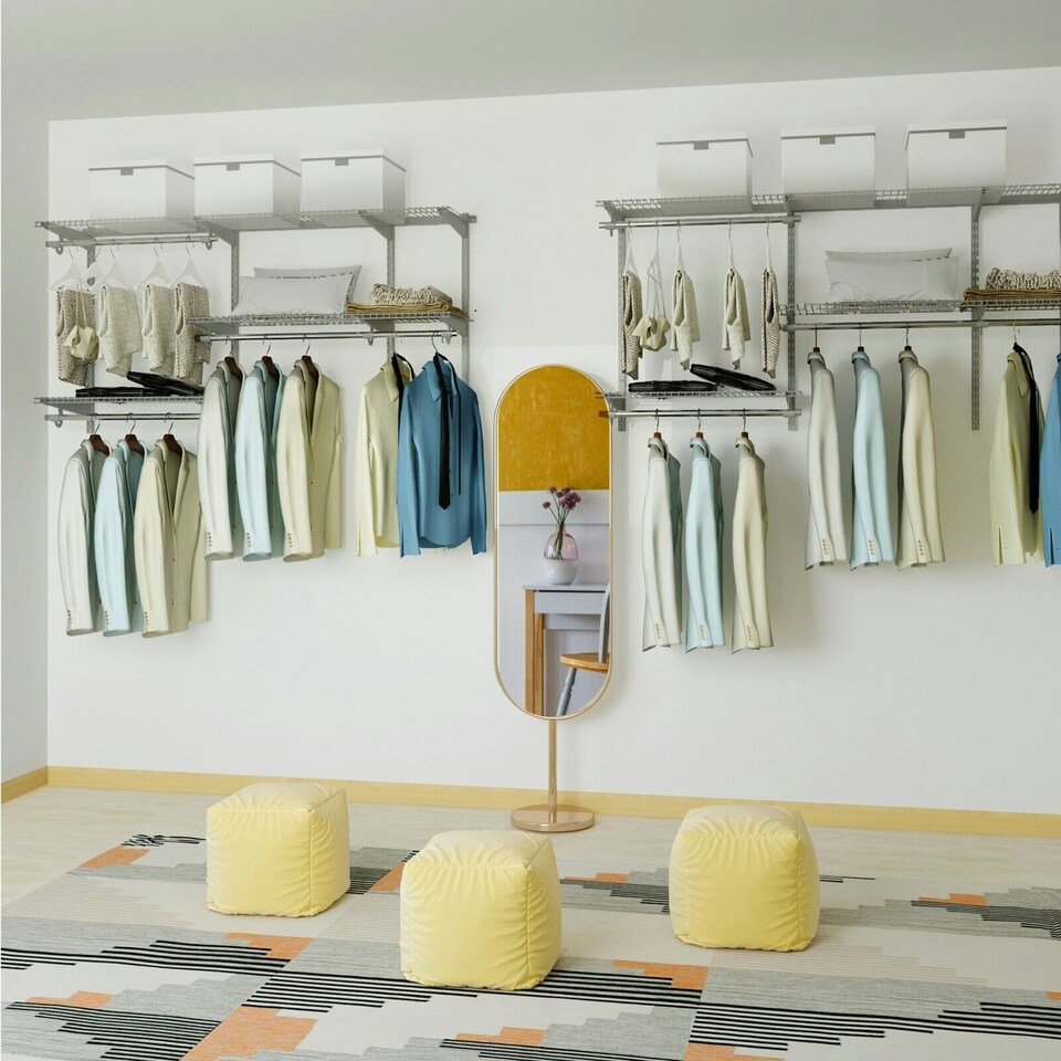 image 1 of COSTWAY Wall Mounted Closet System Hanging Organizer Rack Grey | One Size