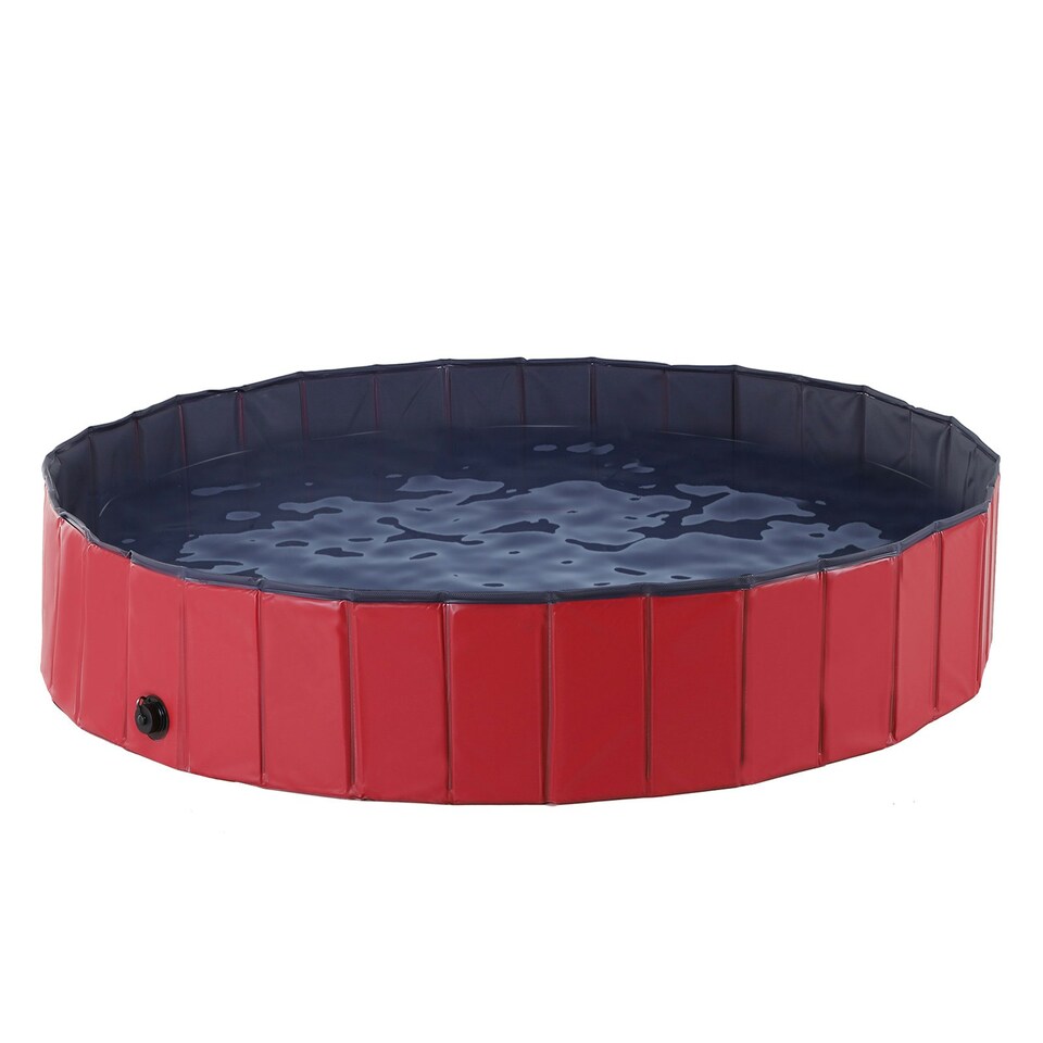 image 1 of PawHut Pet Paddling Pool Cat Dog Indoor/ Outdoor Foldable 160cm Diameter Red