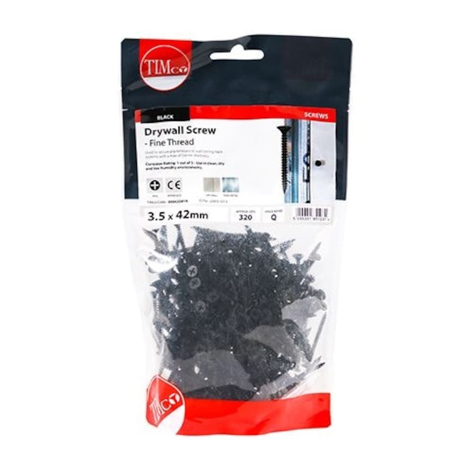 image 1 of Timco - Drywall Screws - Fine Thread - PH - Bugle - Black (Size 3.5 x 42 - 320 Pieces)