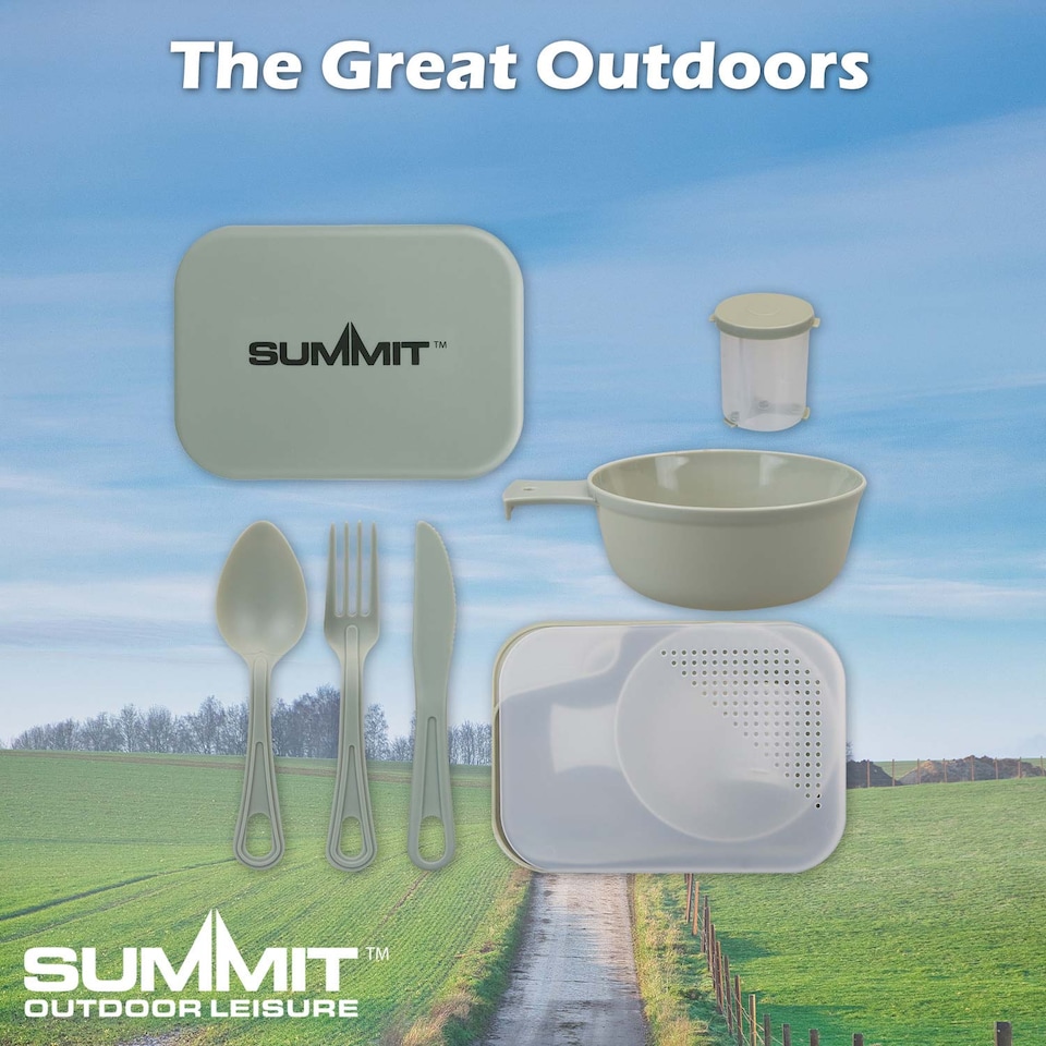 image 1 of vfm-estore Summit Mess Set Green - Cutlery, Chop Board, Spice Pot, Bowl & Mug