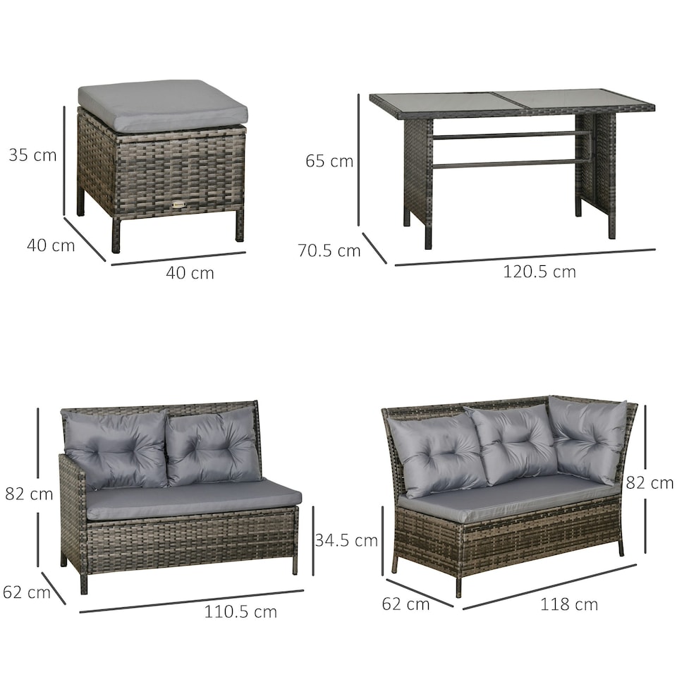 image 1 of Outsunny 6 PCs Patio wicker Sofa Set Rattan Chair Furniture w/ Glass