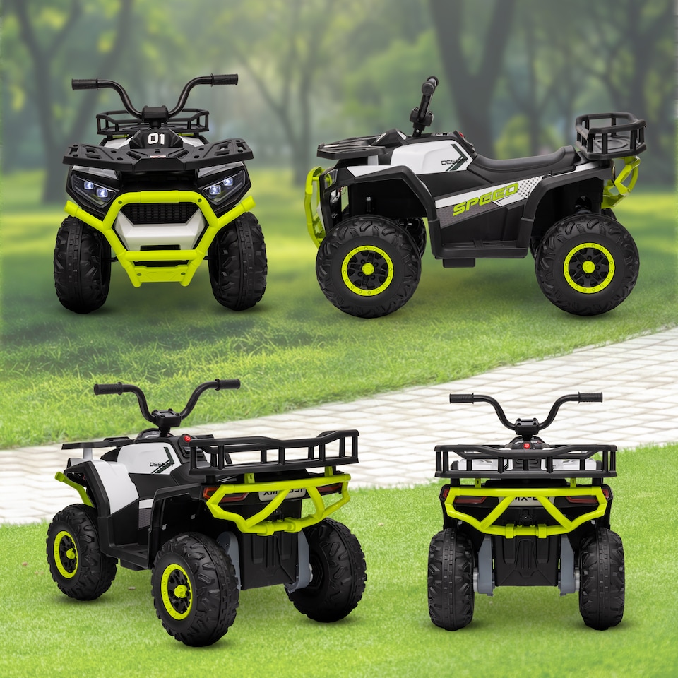 image 1 of AIYAPLAY 12V Kids Electric Ride on ATV, Battery Powered Quad Bike with 4 Suspension Wheels, Forward Reverse Function, Headlights, Music, Storage Basket, for Ages 3-5 Years, Green
