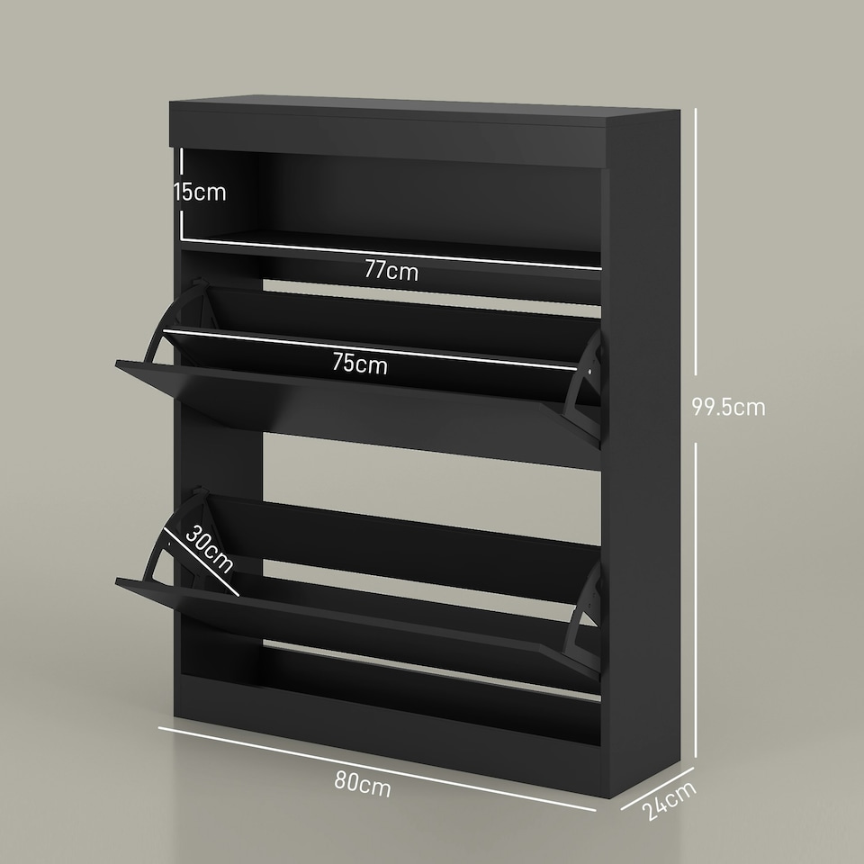 image 1 of HOMCOM Wall Mounted or Freestanding Shoe Cabinet with 2 Flip Drawers, Black