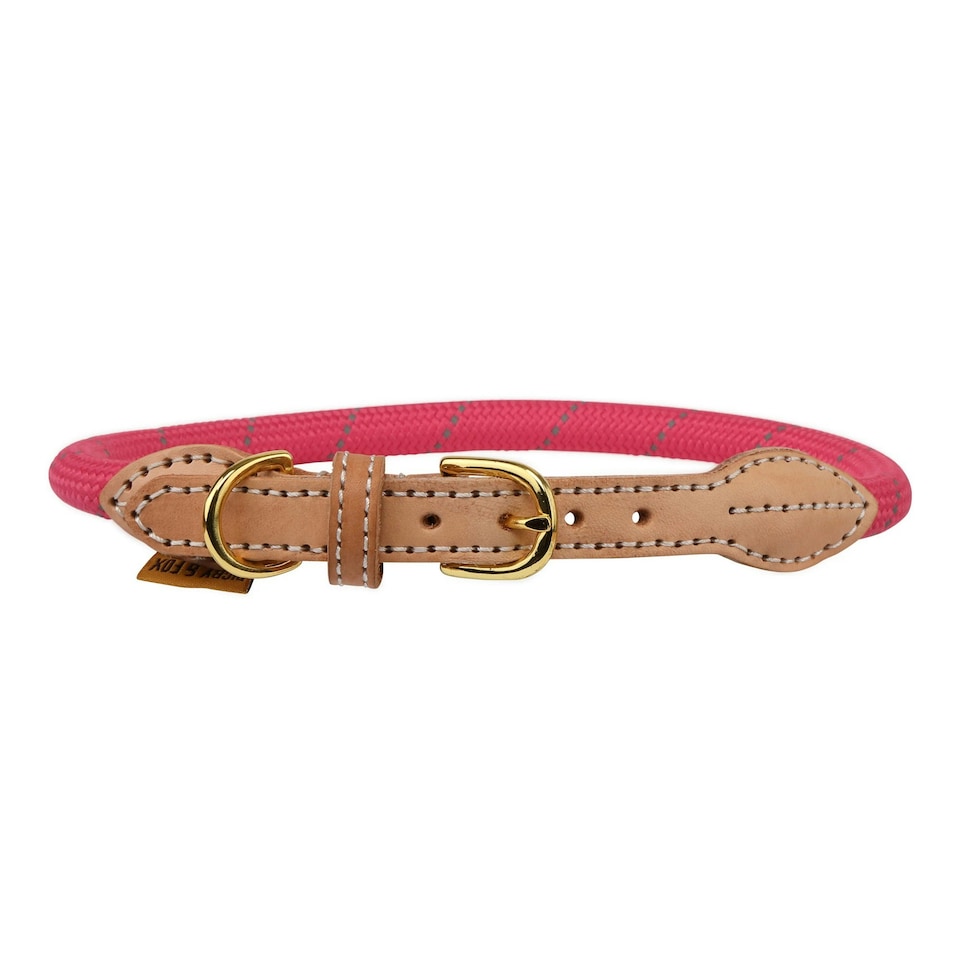 Digby & Fox Reflective Leather Dog Collar - Pink - XXL - Neckline: 63cm-70cm