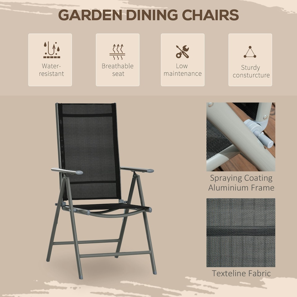 image 1 of Outsunny 7 Piece Garden Dining Set, Outdoor Table and 6 Chair, Aluminium, Black