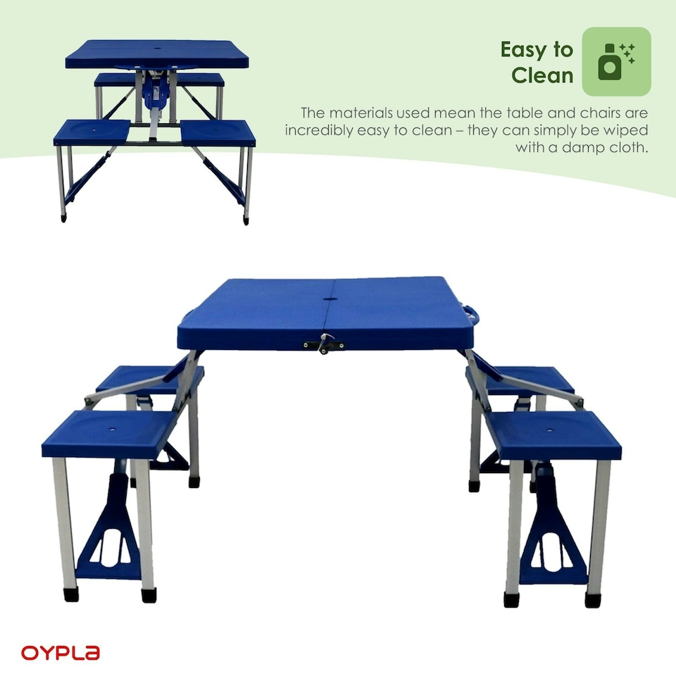 image 1 of Oypla Portable Folding Outdoor Picnic Pit Table and Bench Set 4 Seats Blue