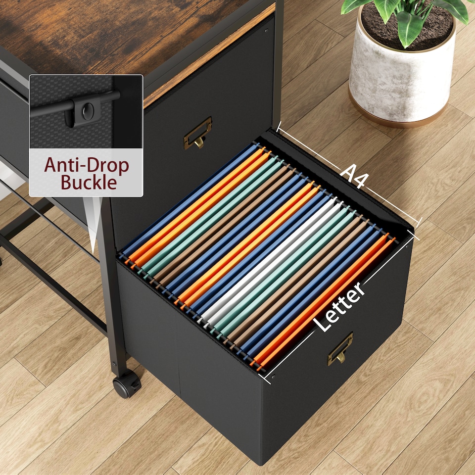 image 1 of London Boutique 2-Drawer Mobile Filing Cabinet with Wheels Under Desk Storage (H)67cm - Black