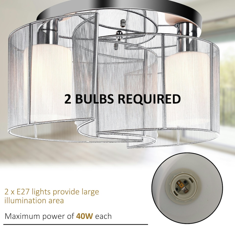 image 1 of HOMCOM Semi-Flush Mount Ceiling Light w/ Metal Base for Living Room Dining Room