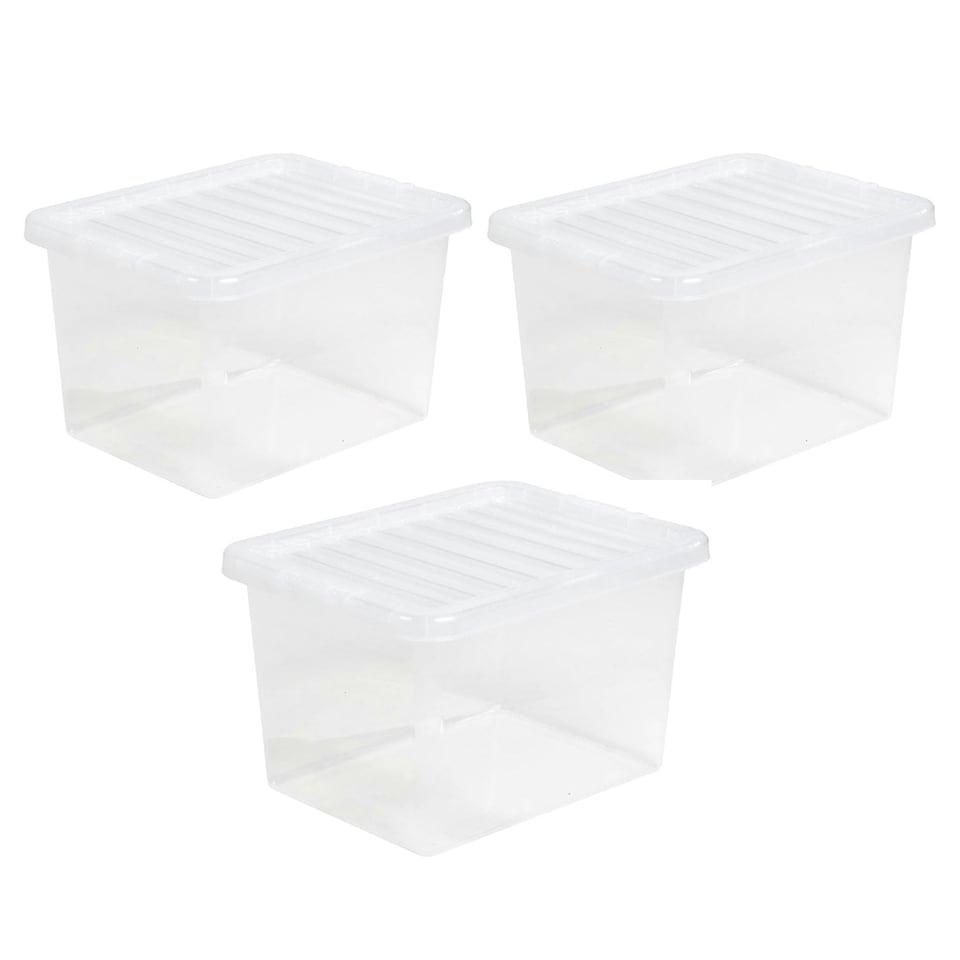 image 1 of 3 x 45L Strong Clear Multipurpose Transparent Storage Container Complete With Lid Ideal For Home & Office Use Clear