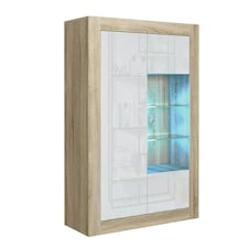 Display Cabinet 93cm White Gloss Doors Oak Matt Body Free LED | Multi | Oak