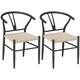 image 1 of HOMCOM Weave Dining Chairs Set of 2 with Y-Shaped Backrest Hemp Seat Black Black