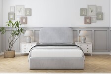 Sloomy Belvoir Silver Naples Bed Frame With Mattress With 45" Upholstered Headboard 4'6 Double