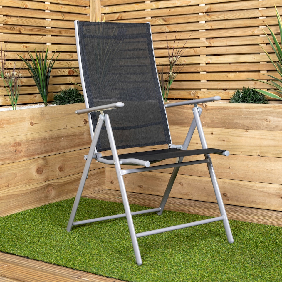 image 1 of Outdoor Garden Patio Multi Position Reclining Folding Chair in Black and Silver