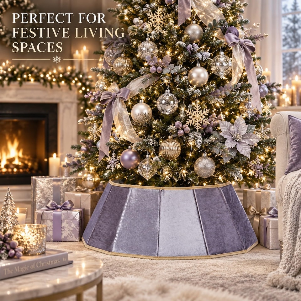 image 1 of 26.8 Inch Silver Diamond Shape Christmas Tree Collar Velvet Foldable Stand Cover