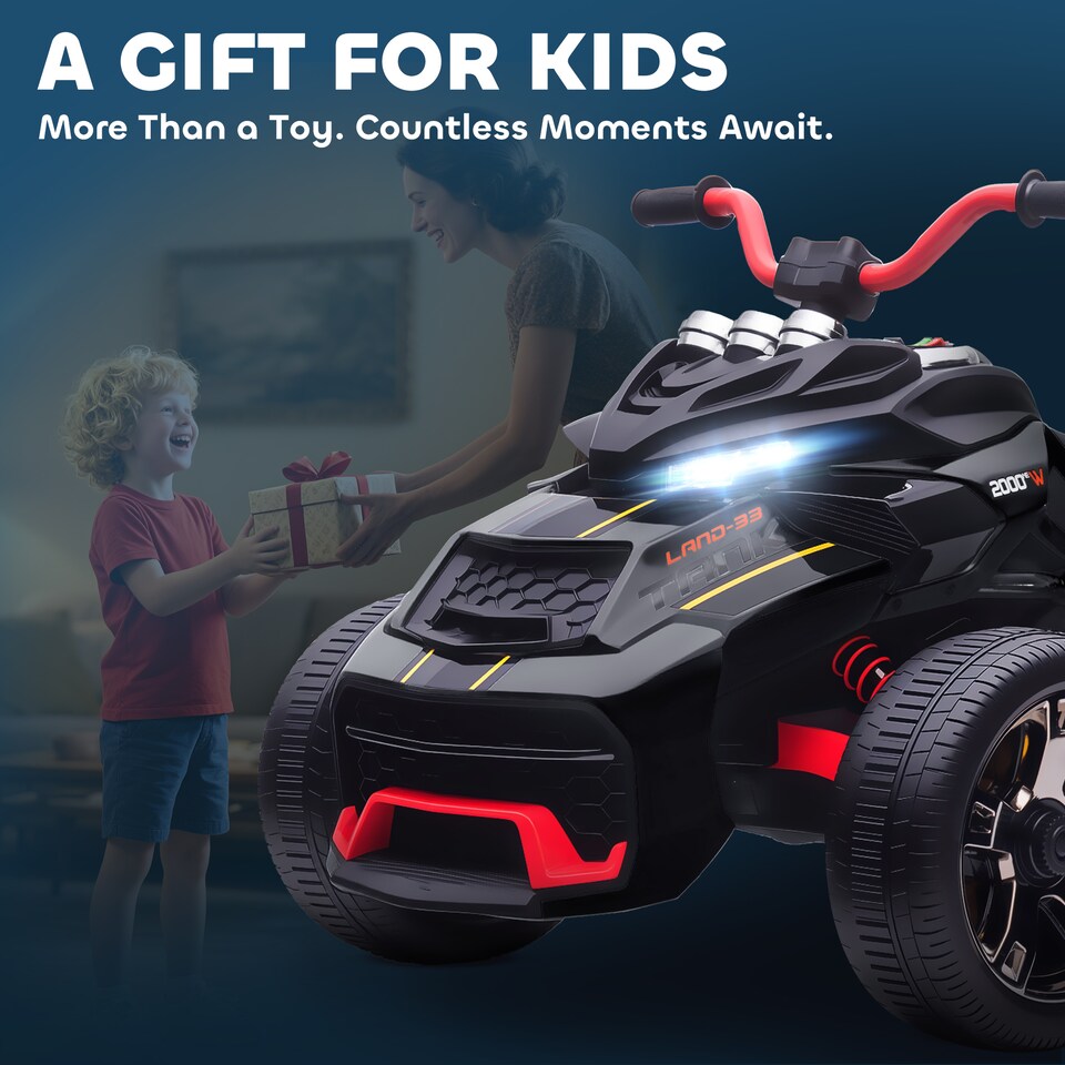 image 1 of AIYAPLAY Kids Electric Ride On Car, 12V Battery Powered Ride On ATV with MP3 Player, Horn, 2 Speeds, LED Lights, 3 Wheeler Electric Vehicle Toy Car for Boys & Girls Ages 3-8 | Black