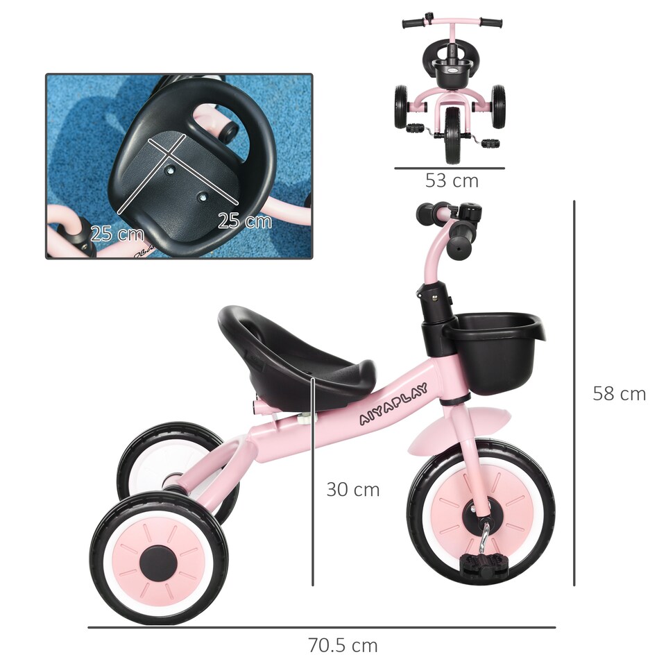 image 1 of AIYAPLAY Trike With Adjustable Seat Basket, Kids Tricycle for 2-5 Years Old, Pink