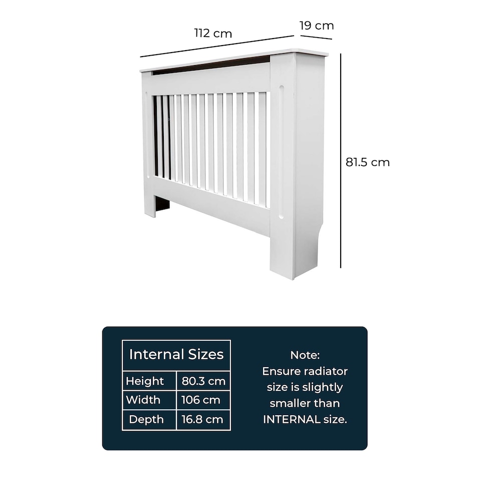 image 1 of JSH Radiator Cover Vertical White Slat Wood MDF - Medium 112cm (W) x 81.5cm (H) x 19cm (D) | White