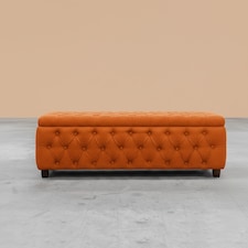 90cm Riga Ottoman Storage Box with Wooden Legs, Burnt Orange Velvet Upholstered Chesterfield Storage Ottoman Box