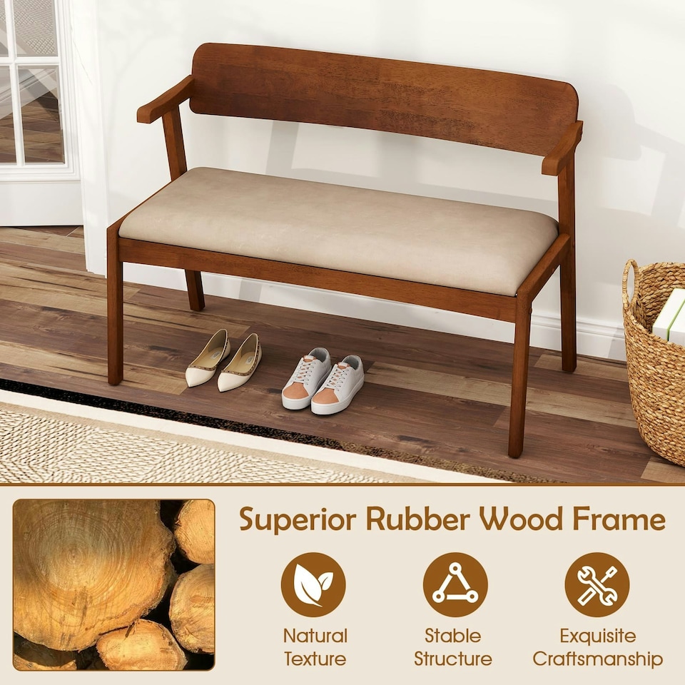image 1 of COSTWAY 2-Seat Rubber Wood Bench Dining Bench Brown