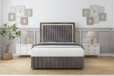 Sloomy Boston Gold Slate Naples Divan Bed With Mattress 2 Drawers Footend With 26" Strutted Headboard & 12" Matching Footboard 4'6 Double | Grey | Slate | Double | 1