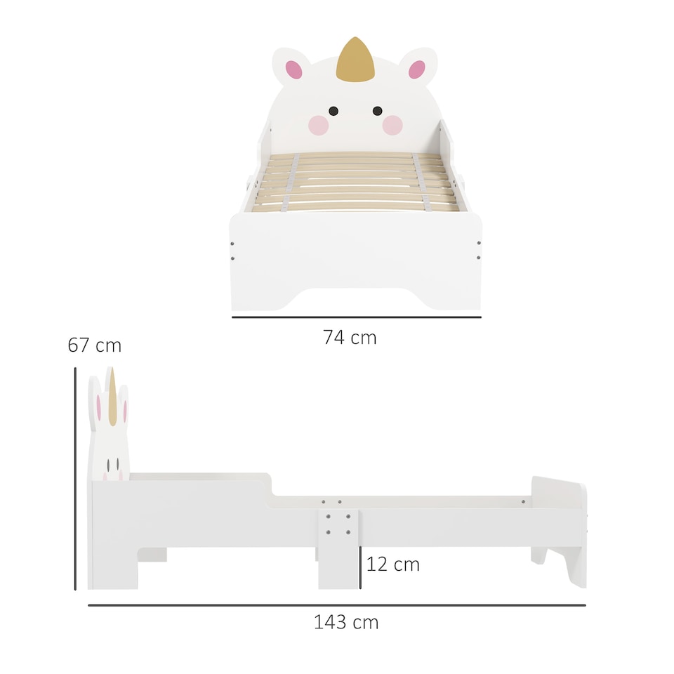 image 1 of ZONEKIZ Unicorn-Designed Toddler Bed, Kids Bedroom Furniture - White