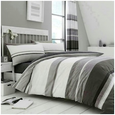 VELVETIO Hudson Printed Duvet Cover Set Reversible Polycotton Easy Care Beddings Grey | Double
