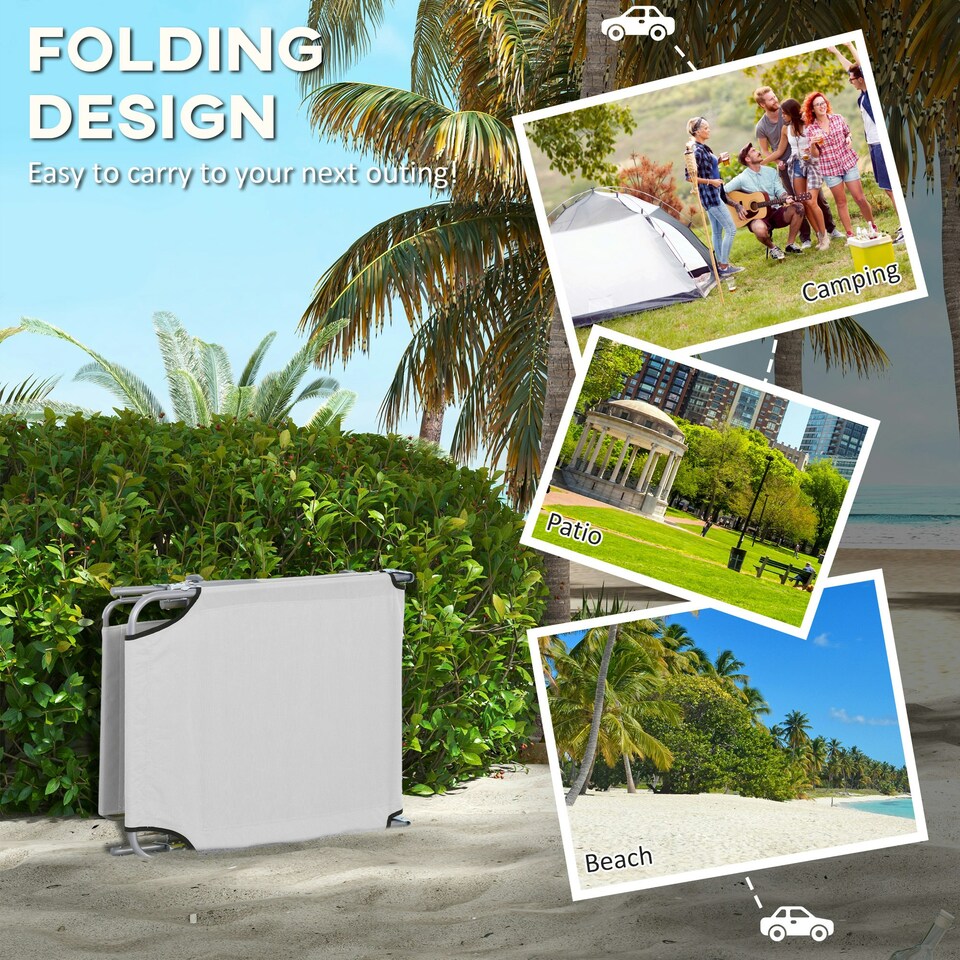 image 1 of Outsunny Folding Sun Lounger Set of 2 w/ Sunshade Adjustable Backrest Light Grey