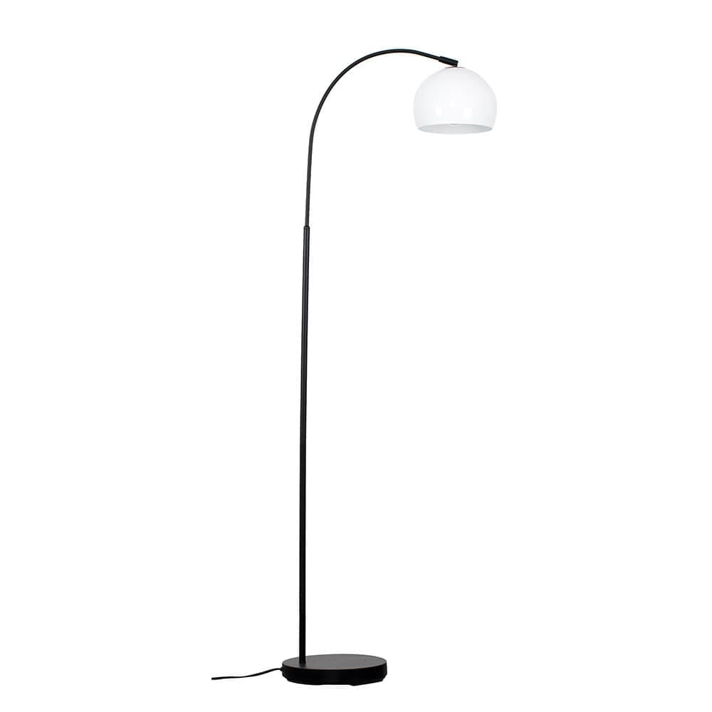 ValueLights Curva Black Floor Lamp White Metal Dome Shade