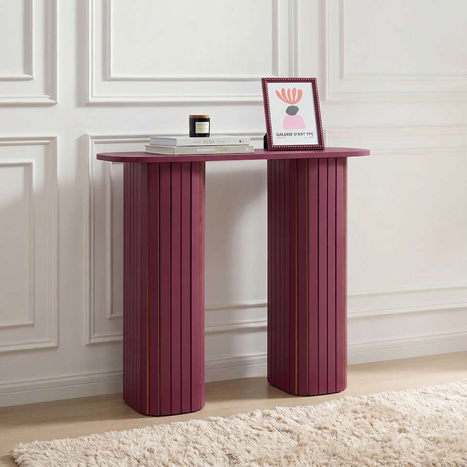 image 1 of OHS Madison Console Table Ribbed Engineered Wood Entryway Display Desk