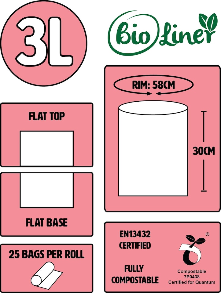 image 1 of BioLiner 3 Litre Mini Compostable Food Waste Bin Bags - 1 Roll