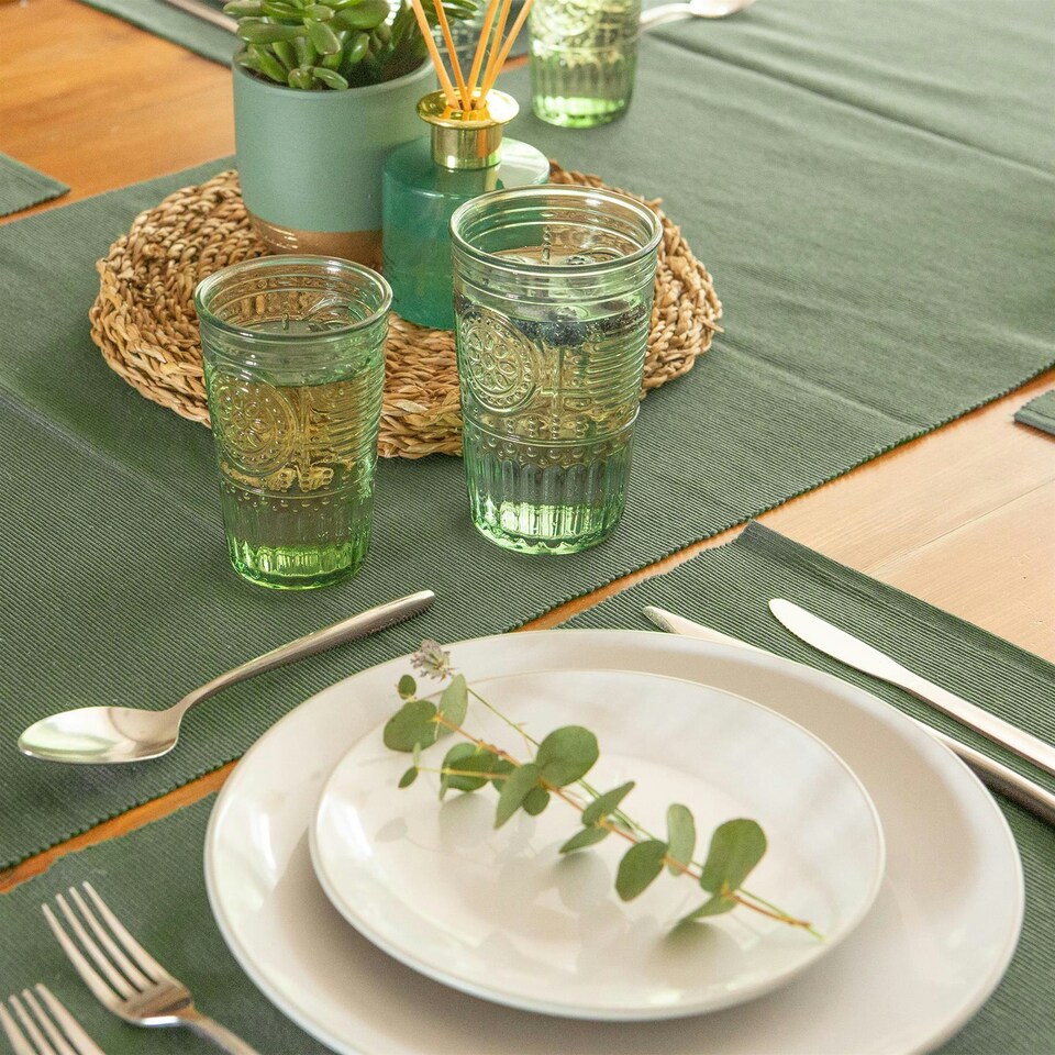 image 1 of Nicola Spring 7pc Cotton Fabric Placemats & Table Runner Set - Green