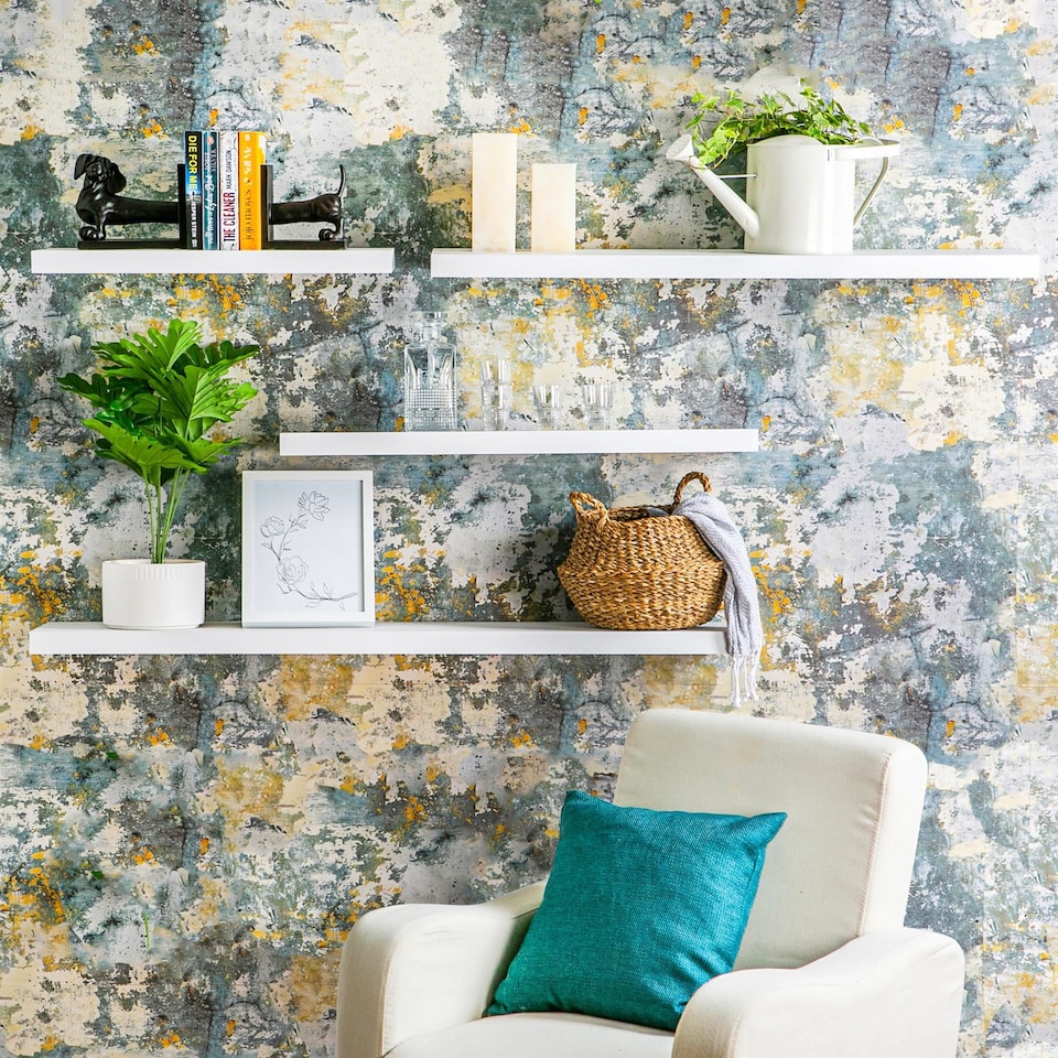 image 1 of Harbour Housewares Modern Floating Wall Shelf - 60cm - White