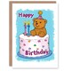 image 1 of Teddy Cake Party Hat Cute Cartoon Kids Bear Child Kids Birthday Card