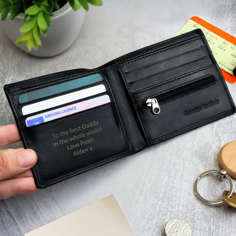 image 1 of Personalised Black Leather Wallet Black