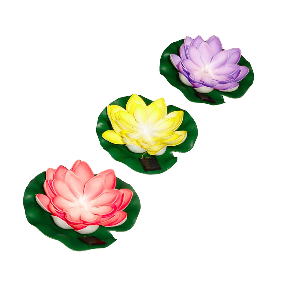 image 1 of Gardenwize 3pc Solar Floating Lotus Pond Lights
