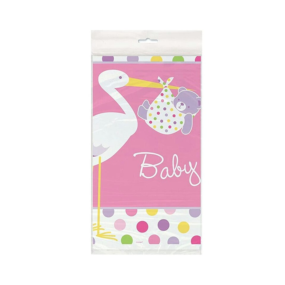 Unique Party Plastic Stork Baby Shower Tablecloth - Pink/White - One Size